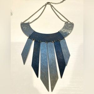 Vintage Black Silver Metal Choker Necklace Brooch Large